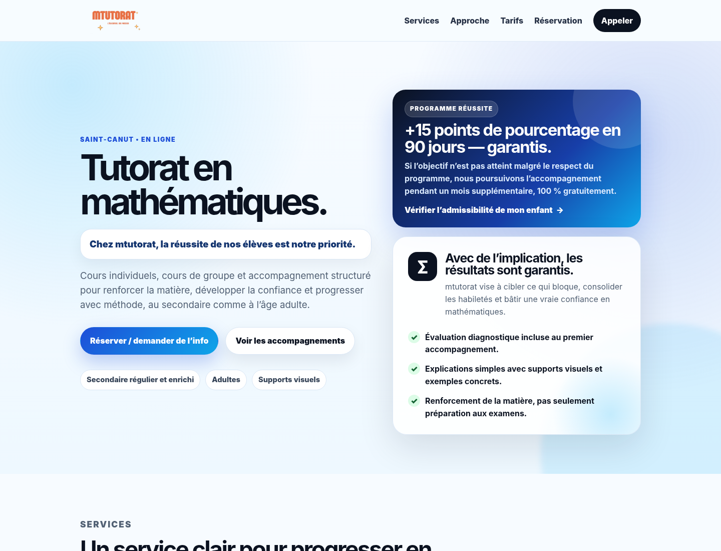 Page d’accueil du site mtutorat affichée sur ordinateur